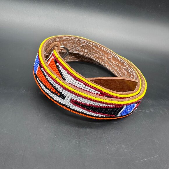 Handmade Accessories - Handmade Beaded Belt Southwestern Multicolor Seed Beads Adjustable Boho Western
